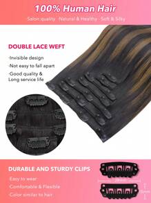 7PCS Straight Clip In Hair Extensions 100% Real Human Hair 14-24 Inch 115G Double Weft Invisible Clip Hair Extensions Remy Natural Human Hair For Women Girls Daily Use - S1B/6/1B - View 5