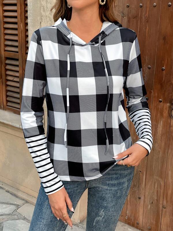 LanaWest Casual Patchwork Striped Pattern Long Sleeve Loose T-Shirt