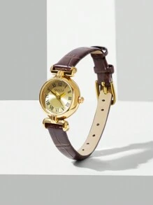 MOTF PREMIUM WOMEN'S FASHION MINIMALIST ELEGANT GOLD-TONE ROMAN NUMERAL WATCH - Brown - View 7