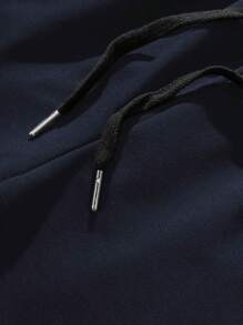 Manfinity Hypemode Pantalones cortos de verano casuales y sencillos de unicolor para hombres - Azul Marino - Ver 3