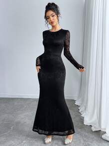 Modelyn Elegant Urban Lace Long Dress For Women - Black - View 4