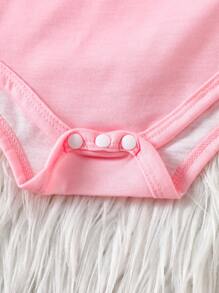 SHEIN 5件装婴儿新生儿女童休闲可爱独角兽、蝴蝶结、波点、字母印花长袖连体衣，适合所有季节 - 彩色 - 查看 3