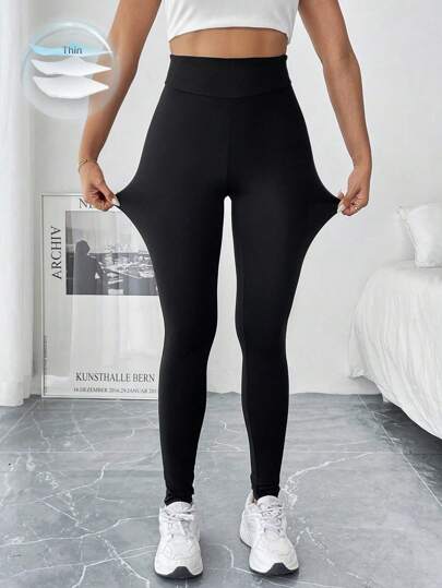 SHEIN Tall High Waisted Solid Color Tight Fit Leggings, Versatile Casual Wear For Women