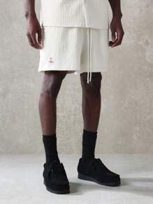 SUMWON Premium Textured Ribbed Summer Co-Ord Set Button Down Shirt Shorts Matching Set Casual Resort Beach Holiday Two-Piece Outfit Slim Fit - Beige - View 4