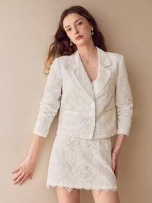 MOTF STRUCTURED GUIPURE LACE BLAZER - White - View 5