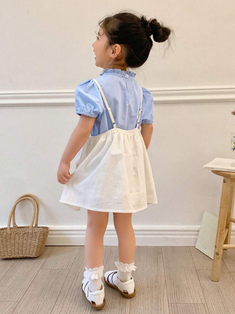 2 Pieces Set: Simple Young Girl Style Short Sleeve Top And Camisole Dress, Casual Everyday Wear,Girls Summer Outfits