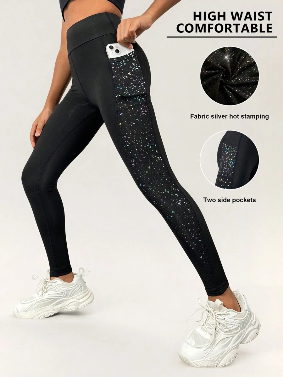 Sparklyn Tween Girl Contrast Panel Phone Pocket Top-stitching Active Leggings - Black - View 1