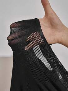 BamGleam Women's Solid Color Sleeveless Minimalist Fitted Hollow Out Mesh Jumpsuit