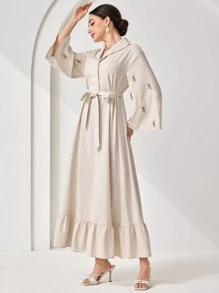 Veilorie Vestido largo estilo árabe tradicional de estilo kaftan con mangas adornadas de perlas para mujeres