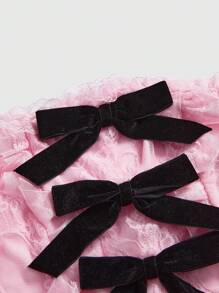 ROMWE Kawaii Vestido ajustado con bandeau de encaje, lazo y diseño sexy para el Día de San Valentín - Rosa - Ver 3