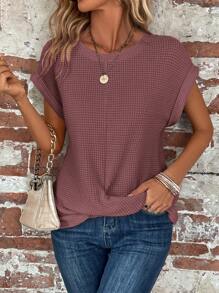 EMERY ROSE Short Sleeve T-Shirt, Solid Color, Minimalist, Casual & Everyday Style - Dusty Purple - View 4