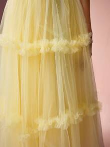 Enchnt Women's Sweetheart Neck Elegant Ruched Mesh Dress - Yellow - View 3