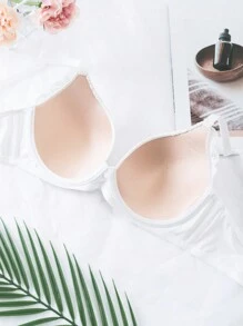 Lace Patchwork Thin Cup Underwire Supportive Comfort Bra - White - View 6