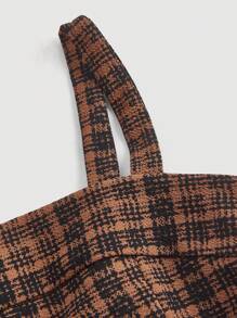 SHEIN MOD 无袖格子连体裤，带吊带和收腰，复古风格，格子连体裤，阔腿裤，卡其裤，老钱风格，返校服装，秋季女装，90 年代时尚连体裤， - 摩卡棕 - 查看 3