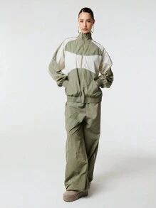 SHEIN Unity Contrast Panelling Zip Through Raglan Long Sleeve Nylon Windbreaker Jacket - Multicolor - View 3