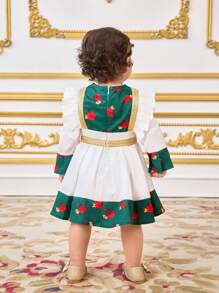 SHEIN Babygirl Summer Colorblock Floral Print Casual Dress - Green - View 2