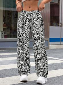 SHEIN ICON Quần Jeans Ống Đứng Cạp Thấp In Họa Tiết Da Rắn - Nhiều màu - Xem 3