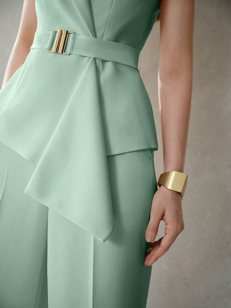 MOTF PREMIUM ASYMMETRICAL HEM PEAK LAPEL WAISTCOAT - Green - View 2