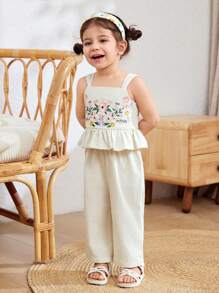 Cozy Pixies 2pcs/Set Baby Girl Ditsy Floral Camisole Top & Elastic Waist Pants Set