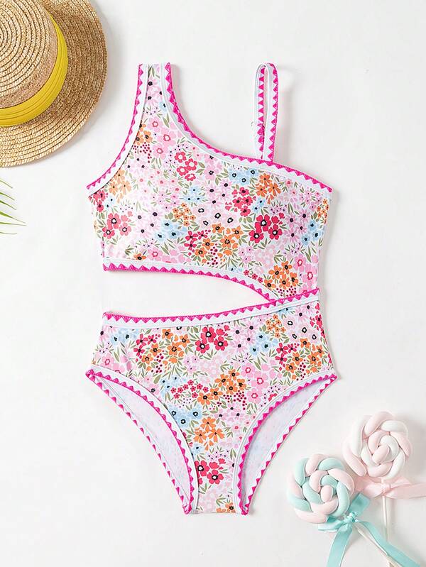 Wildeya Maiô estampado floral para meninas adolescentes, roupa de banho fofa para férias
