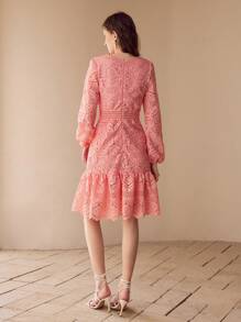 MOTF 蕾丝荷叶边下摆连衣裙 - 粉色 - 查看 7