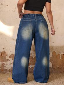 SHEIN ICON Plus Size Women Loose Relaxed Wide Leg Jeans - Blue - View 2