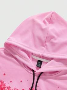 ROMWE MEN Men's Anime Print Drawstring Hooded Sweatshirt - Multicolor - View 5