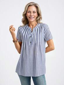 Miaspire Women's Casual & Commuting Striped Short Sleeve Shirt