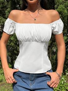 SHEIN EZwear Women's Vacation Casual Solid Off-Shoulder Blouse