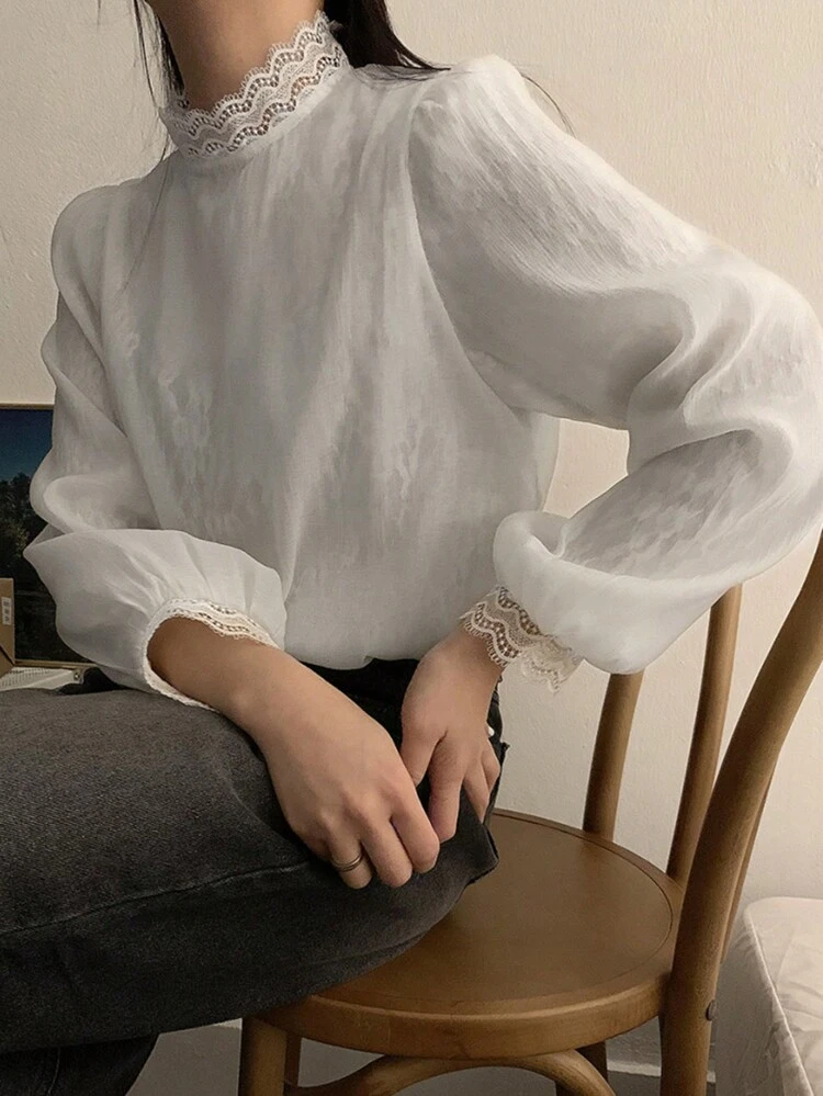 Women's Double-Layer Lace Elegant Refined Blouse,Fall Clothes
