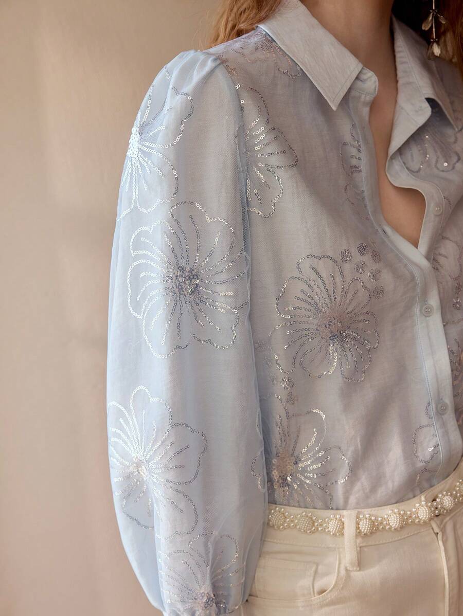 MOTF PREMIUM 亮片花卉刺绣衬衫