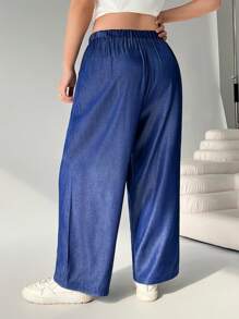 SHEIN EZwear 蓝色直筒大码裤，简约时尚的休闲日常装