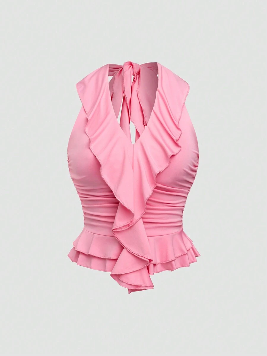 SHEIN Unity 女士纯色 V 领修身休闲背心 - 粉色 - 查看 1