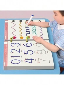 1 套 32/128 页思维与启蒙练习可重复使用的练习描摹工作簿，带控制训练，适用于蒙特梭利绘画教育。免费可擦拭儿童玩具书写贴纸，适用于亲子教育，适合男孩和女孩学校、学生、文具、学校用品学校用品男孩玩具、学校用品、玩具、儿童玩具、蒙特梭利玩具、益智玩具 - 彩色 - 查看 1