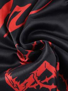 ROMWE MEN Street Life Men's Gothic Cross & Slogan Print Drawstring Waist Shorts, Halloween - Black - View 5