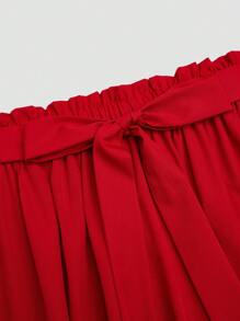 Sweetra 大码女式系带 A 字形宽松休闲红色裙子 - 紅色 - 查看 3