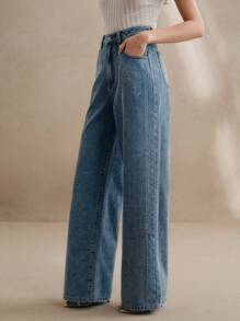 Anewsta Women's New Fashionable Elegant Unique Embroidered Design Straight Leg Jeans, Suitable For Valentine's Day, Mother's Day, Party, Blue - Blue - View 7