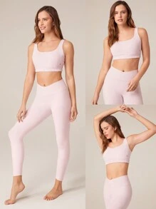 GLOWMODE SoftSerene Modal Just Breathe Open-Back Ruched Band Sports Bra Low Impact Yoga Daily Removable Cups Spring Summer - Pink - View 8