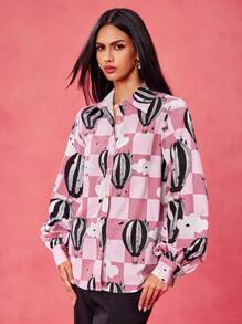 SHAQUITA GARCIA Camisa casual de diseñador con estampado de cuadros y mangas de farol, apta para festivales y oficina - Multicolor - Ver 6