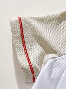 SHEIN Boys' Blue Floral Print Contrasting Raglan Sleeve Open Front Shirt, Sporty Style, Spring, Outdoor - Khaki - View 5