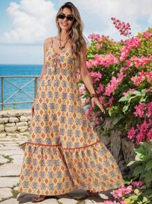 SHEIN VCAY Váy chữ A không tay họa tiết hoa mùa hè cho nữ, tối giản và thời trang để mặc hàng ngày - Nhiều màu - Xem 3