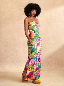 Zivah 休闲度假抹胸满花印花紧身鱼尾连衣裙女装-C - 彩色 - 查看 5