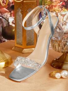CUCCOO TILAWA Women's Fashionable Crystal Heel Glass Diamond High Heel Sandals, Suitable For Going Out, Parties & Events - Silver - View 6