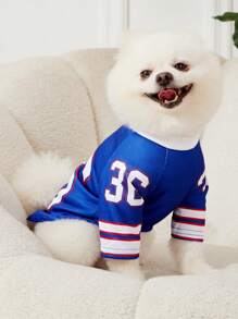 PETSIN 1 件宠物猫/狗通用蓝色数字印花时尚休闲针织狗 T 恤 - 彩色 - 查看 4