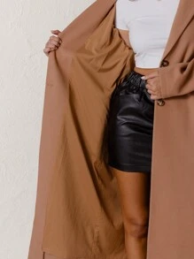 Aralina Classic Camel Double-Breasted Longline Formal Coat - Blue - View 3