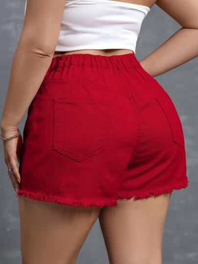 SHEIN Essnce Plus Size Denim Shorts, Casual & Fashionable For Everyday Wear