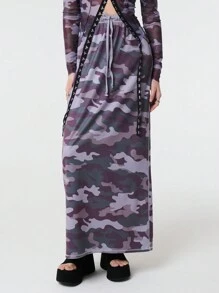 SHEIN Unity Gonna mini casual da donna con stampa mimetica e allacciatura anteriore, per uso quotidiano - Multicolore - Visualizzare 1