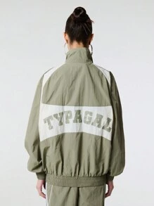 SHEIN Unity Contrast Panelling Zip Through Raglan Long Sleeve Nylon Windbreaker Jacket - Multicolor - View 2