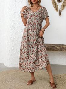 EMERY ROSE Women's Boho Paisley Print Midi Dress: Summer Casual Vacation Style,Summer Dresses For Women - Multicolor - View 3