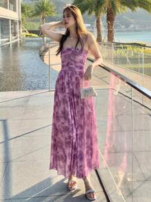 DAZY Women Floral Print Ruched Bandeau Midi Vacation Dress Summer Sundress